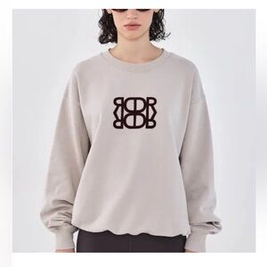 De Rococo Greige Sweatshirt with Brown Flocked Logo NWOT Sz M. Retail US $135